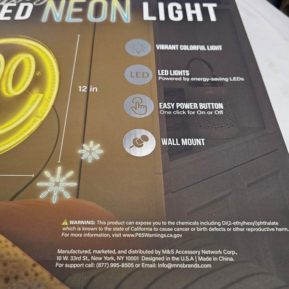 Glow by Outshine Co Smiley Face LED Neon Light Yellow Wall Decor 12 Inch NEW - Picture 9 of 10